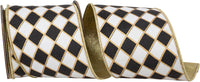 4 Inch Black White Metallic Outline Wired Edge Ribbon