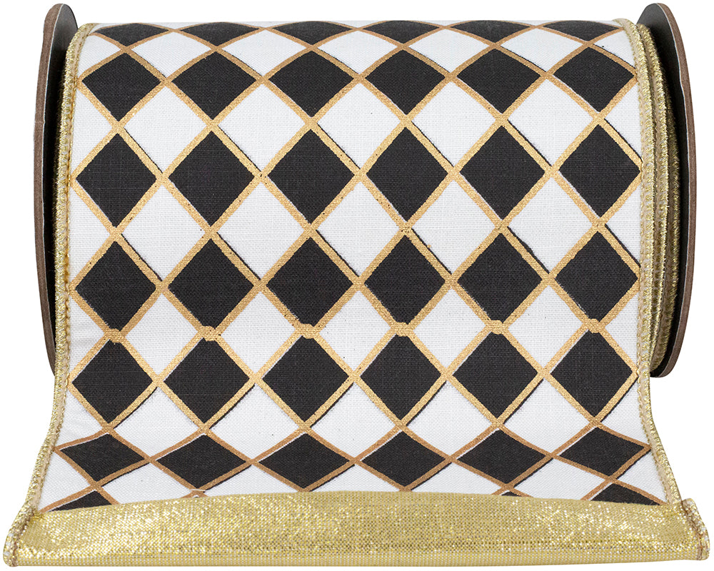 6 Inch Black White Diamond Elite Wired Edge Ribbon