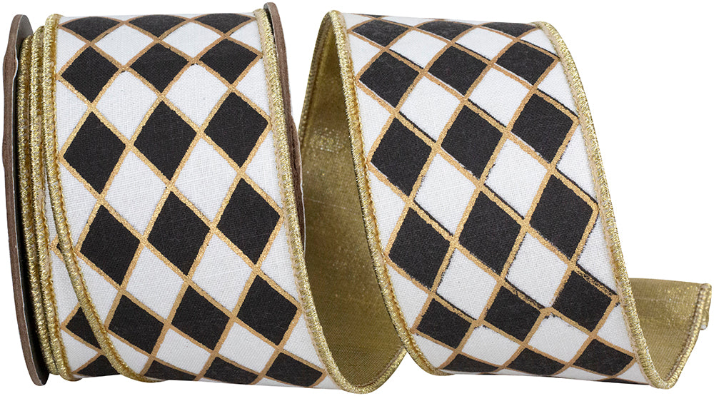 Diamond Elite Black White 2-1/2 Inch Wired Edge Ribbon