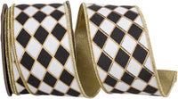 Diamond Elite Black White 2-1/2 Inch Wired Edge Ribbon