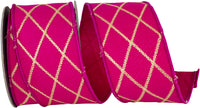 2-1 2 Inch Diamond Fuchsia Embroidery Dupioni Deluxe Wired Edge Ribbon for Wreaths & Bows