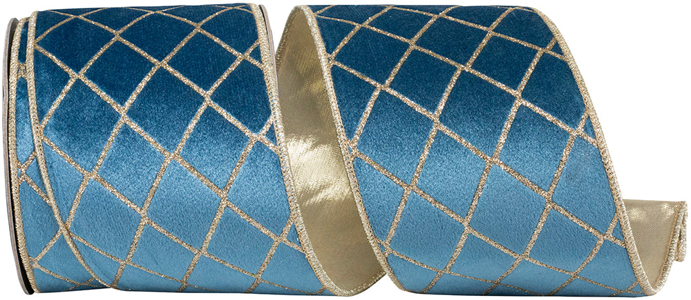Slate 4 Inch Plush Velvet Wired Edge Ribbon with Glitter Stripes