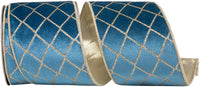 Slate 4 Inch Plush Velvet Wired Edge Ribbon with Glitter Stripes