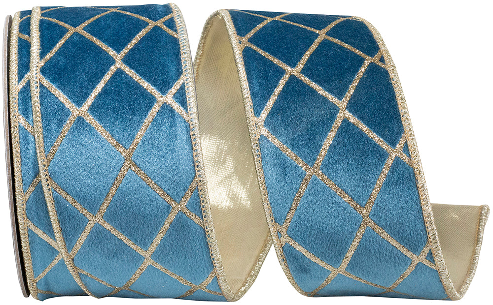 Slate Velvet Wired Edge Ribbon 2-1/2 Inch Diamond Glitter