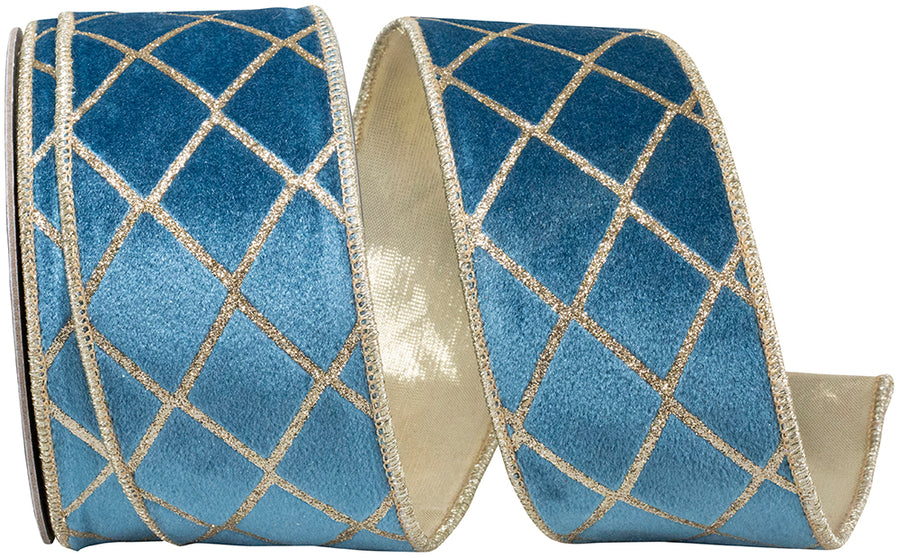 Slate Velvet Wired Edge Ribbon 2-1/2 Inch Diamond Glitter