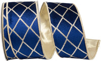 Navy Gold Plush Velvet Wired Edge Ribbon 2-1/2 Inch