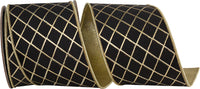 Black Gold 4 Inch Diamond Stripes Deluxe Wired Edge Ribbon for Wreaths & Bows
