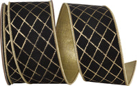 Black Gold 2-1 2 Inch Diamond Stripes Deluxe Wired Edge Ribbon for Wreaths & Bows