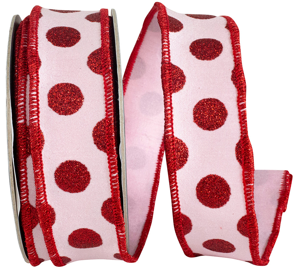 Pink Red 1-1 2 Inch Dot Jumbo Deluxe Backed Wired Edge Ribbon for Wreaths & Bows