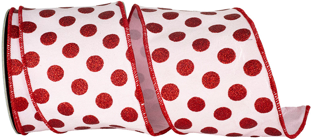 Pink Red 4 Inch Dot Jumbo Deluxe Backed Wired Edge Ribbon for Wreaths & Bows
