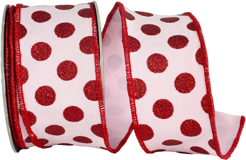 Pink Red 2-1 2 Inch Dot Jumbo Deluxe Backed Wired Edge Ribbon for Wreaths & Bows