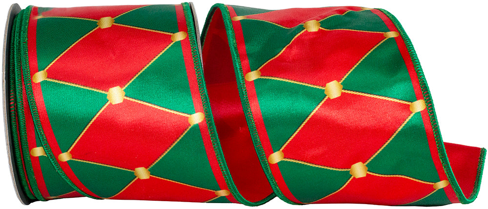 Red Green 4 Inch Drummer Diamond Deluxe Wired Edge Ribbon for Wreaths & Bows