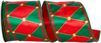 Red Green 4 Inch Drummer Diamond Deluxe Wired Edge Ribbon for Wreaths & Bows