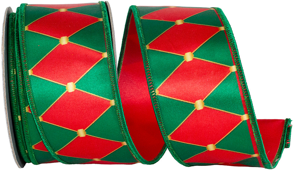 Red Green 2-1 2 Inch Drummer Diamond Deluxe Wired Edge Ribbon for Wreaths & Bows