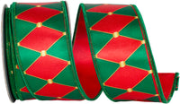 Red Green 2-1 2 Inch Drummer Diamond Deluxe Wired Edge Ribbon for Wreaths & Bows