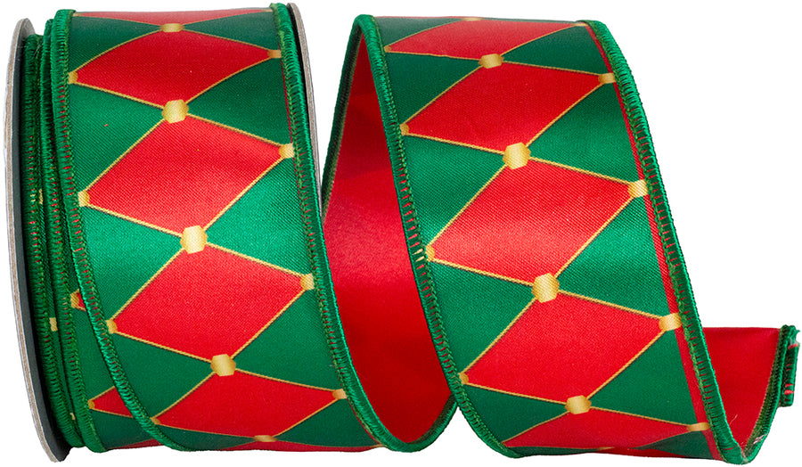 Red Green 2-1 2 Inch Drummer Diamond Deluxe Wired Edge Ribbon for Wreaths & Bows