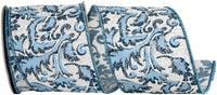 Blue 4 Inch Filigree Azul Glittered Deluxe Wired Edge Ribbon for Wreaths & Bows