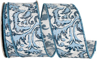 Blue 2-1 2 Inch Filigree Azul Glittered Deluxe Wired Edge Ribbon for Wreaths & Bows