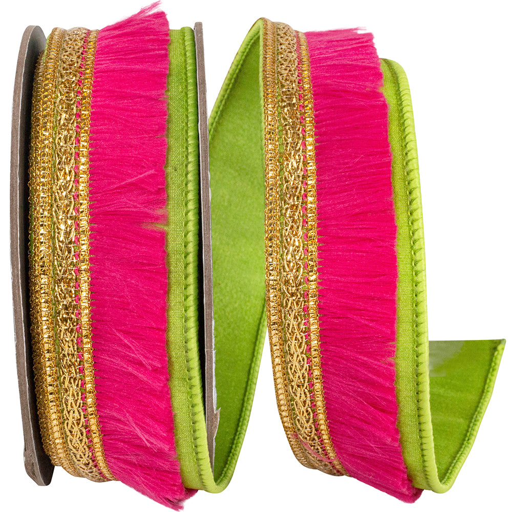 Fringe Trimming Ribbon Citrus Fuchsia 1 Inch Wired Edge