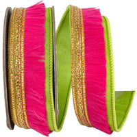 Fringe Trimming Ribbon Citrus Fuchsia 1 Inch Wired Edge
