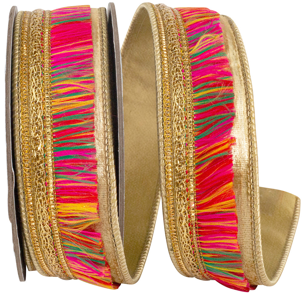 Multi 1 Inch Fringe Trimming Velvet Deluxe Backed Wired Edge Ribbon for Wreaths & Bows