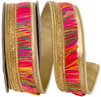 Multi 1 Inch Fringe Trimming Velvet Deluxe Backed Wired Edge Ribbon for Wreaths & Bows