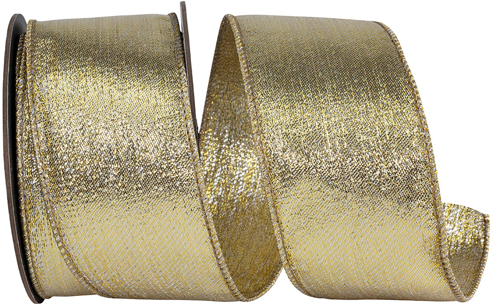 Glimmer Gold Silver Metallic Wired Edge Ribbon 2-1/2 Inch