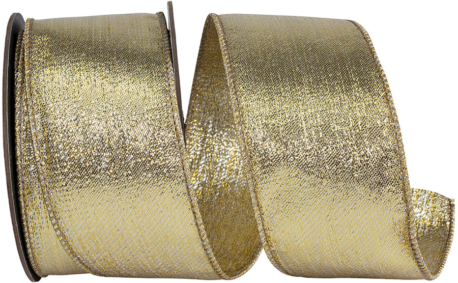 Glimmer Gold Silver Metallic Wired Edge Ribbon 2-1/2 Inch