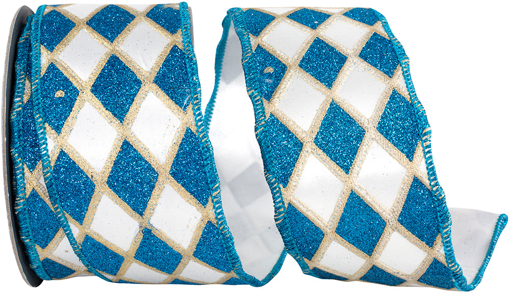 Turquoise White 2-1/2 Inch Satin Wired Edge Ribbon