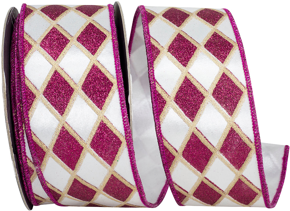 Fuchsia White 2-1/2 Inch Satin Wired Edge Ribbon