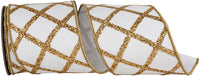 Glitter Grand Diamond White Gold 4 Inch Wired Edge Ribbon