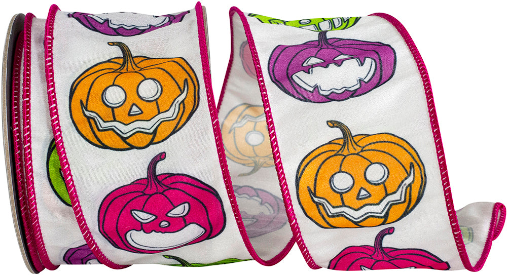 White 2-1 2 Inch Jack-O-Lantern Colors Dupioni Wired Edge Ribbon for Wreaths & Bows