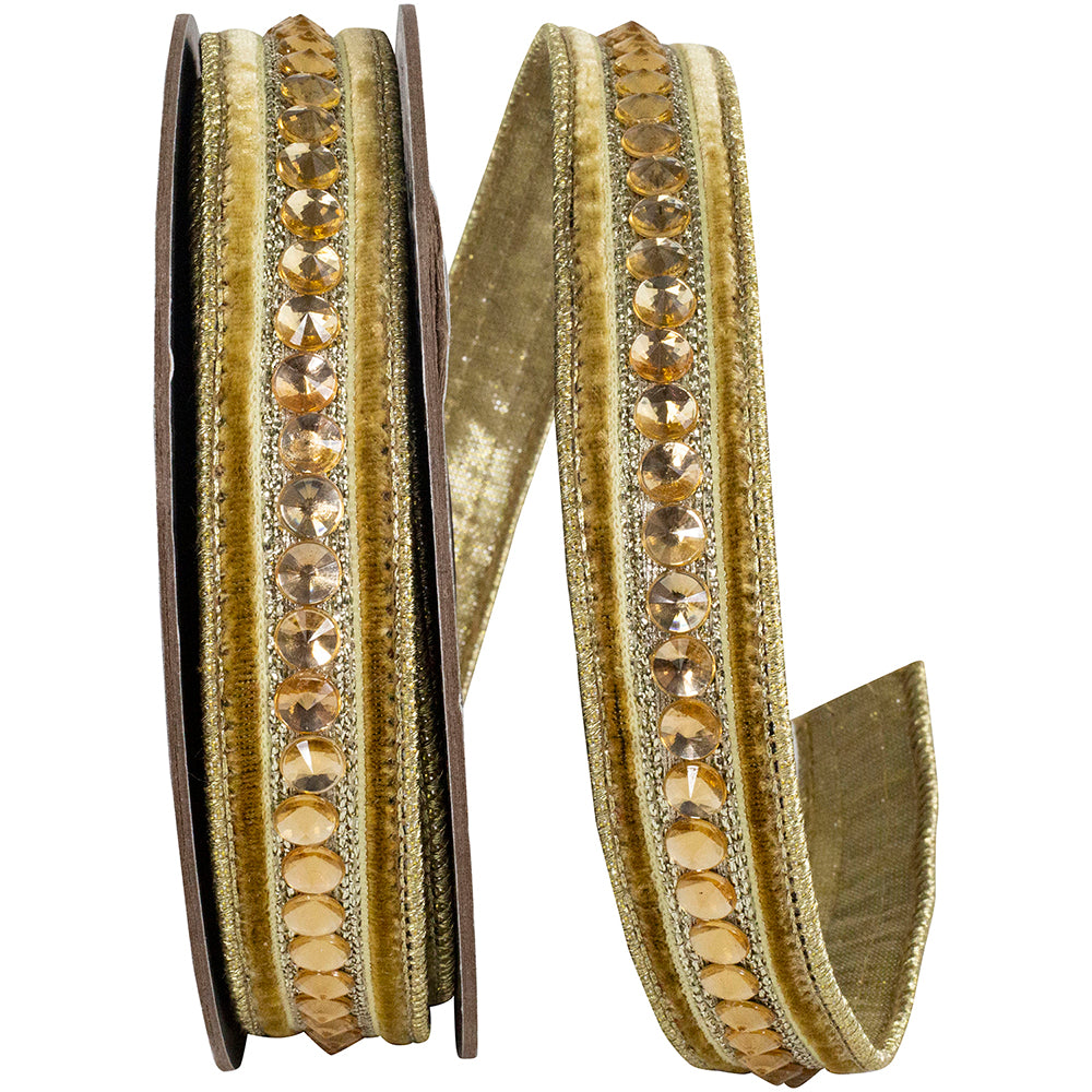 Gold 1 Inch Plush Velvet Wired Edge Ribbon for Wreaths