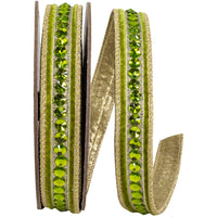 Lime Plush Velvet Ribbon 1 Inch Jeweled Center for Bows