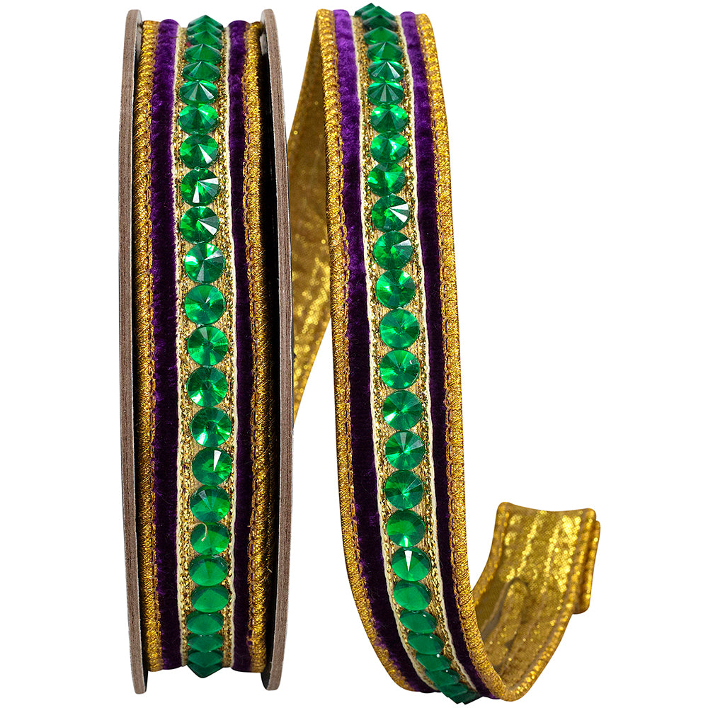 1 Inch Purple Green Plush Velvet Wired Edge Ribbon