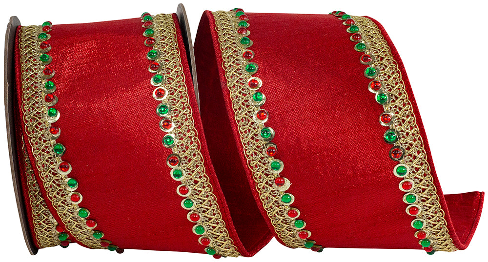 Red Metallic Wired Edge Ribbon 4 Inch for Wreaths and Bows