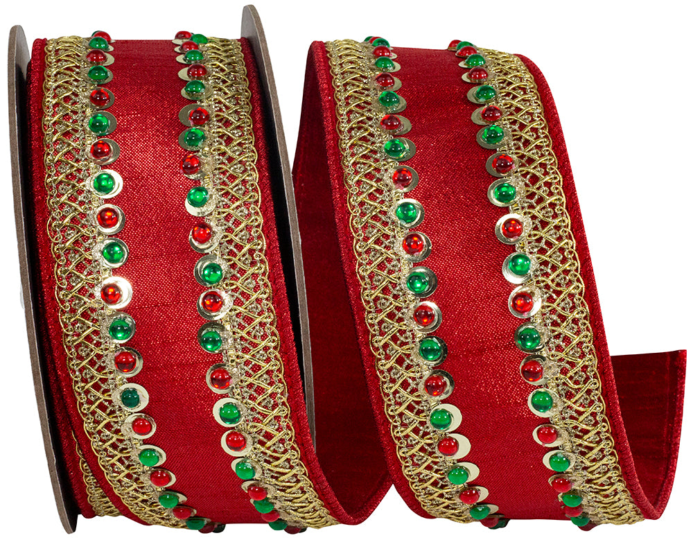 Red 2-1/2 Inch Metallic Wired Edge Ribbon for Wreaths