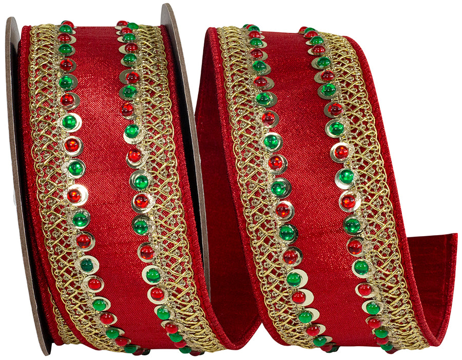 Red 2-1/2 Inch Metallic Wired Edge Ribbon for Wreaths