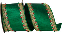4 Inch Holiday Jeweled Metallic Wired Edge Ribbon