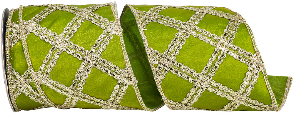 Sage 4 Inch Wired Edge Sequin Ribbon for Wreaths and Bows