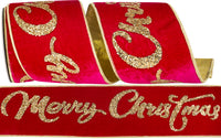 Fuchsia Gold 4 Inch Wired Edge Velvet Ribbon for Christmas