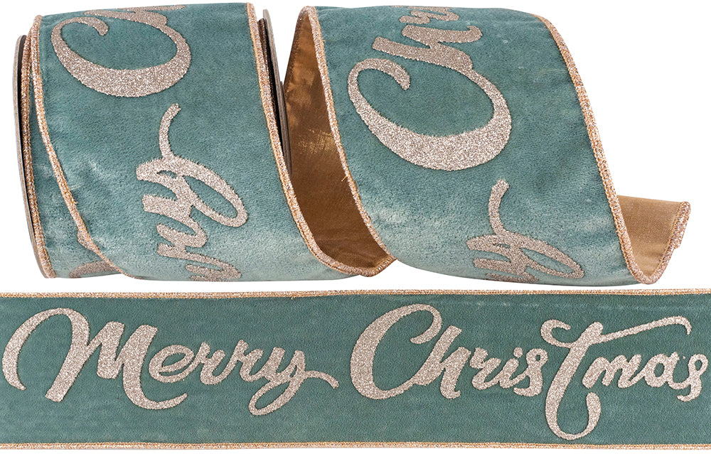 Slate Glitter Plush Velvet Ribbon 4 Inch for Christmas