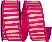 Fuchsia Gold 1-1/2 Inch Metallic Bars Ribbon for Wreaths