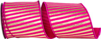 Fuchsia Gold 4 Inch Metallic Bars Wired Edge Ribbon