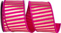 Fuchsia Gold 2-1/2 Inch Metallic Bars Wired Edge Ribbon