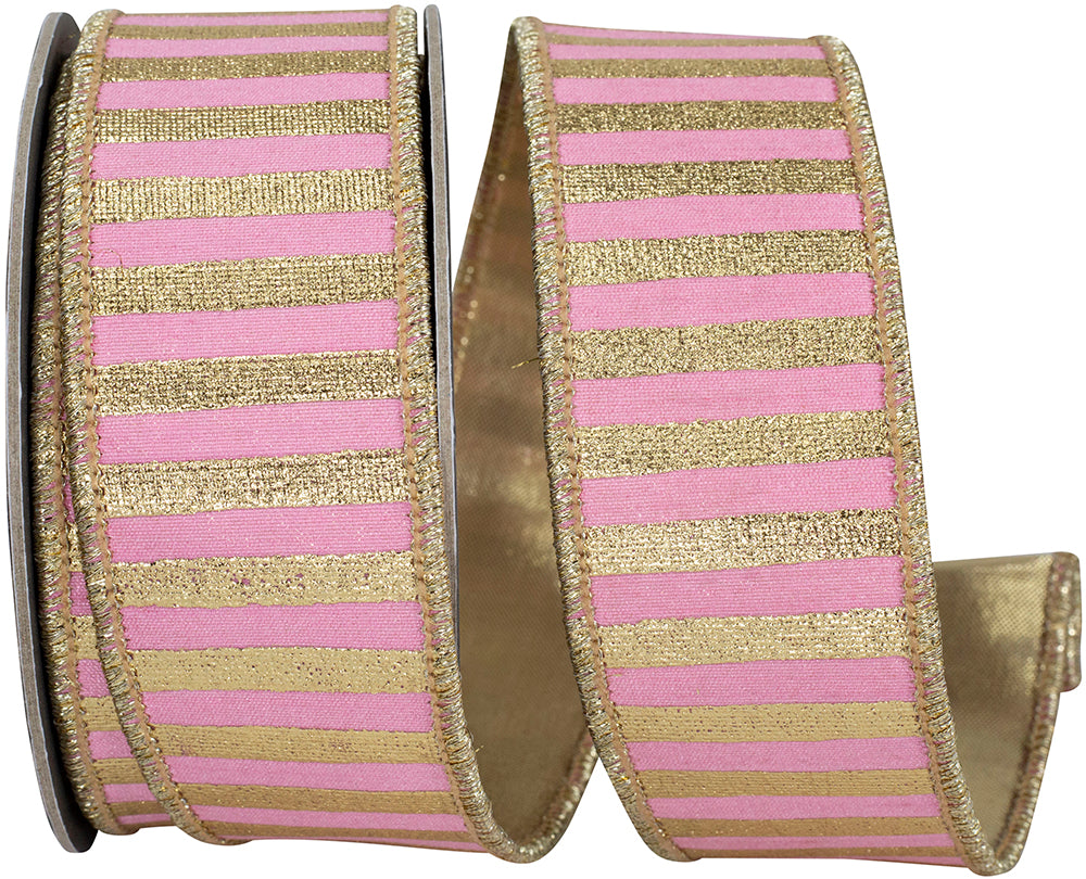 Metallic Bars Ribbon Pink Gold 1-1/2 Inch for Bows