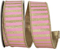 Metallic Bars Ribbon Pink Gold 1-1/2 Inch for Bows