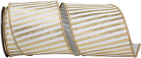 4 Inch White Gold Metallic Bars Wired Edge Ribbon