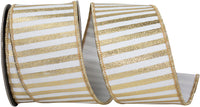 Metallic Bars Wired Edge Ribbon White Gold 2-1/2 Inch