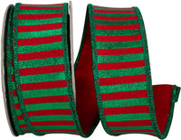 Metallic Bars Ribbon Red Green 1-1/2 Inch Wired Edge